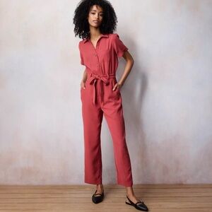 LC Lauren Conrad Red Button-Front Jumpsuit